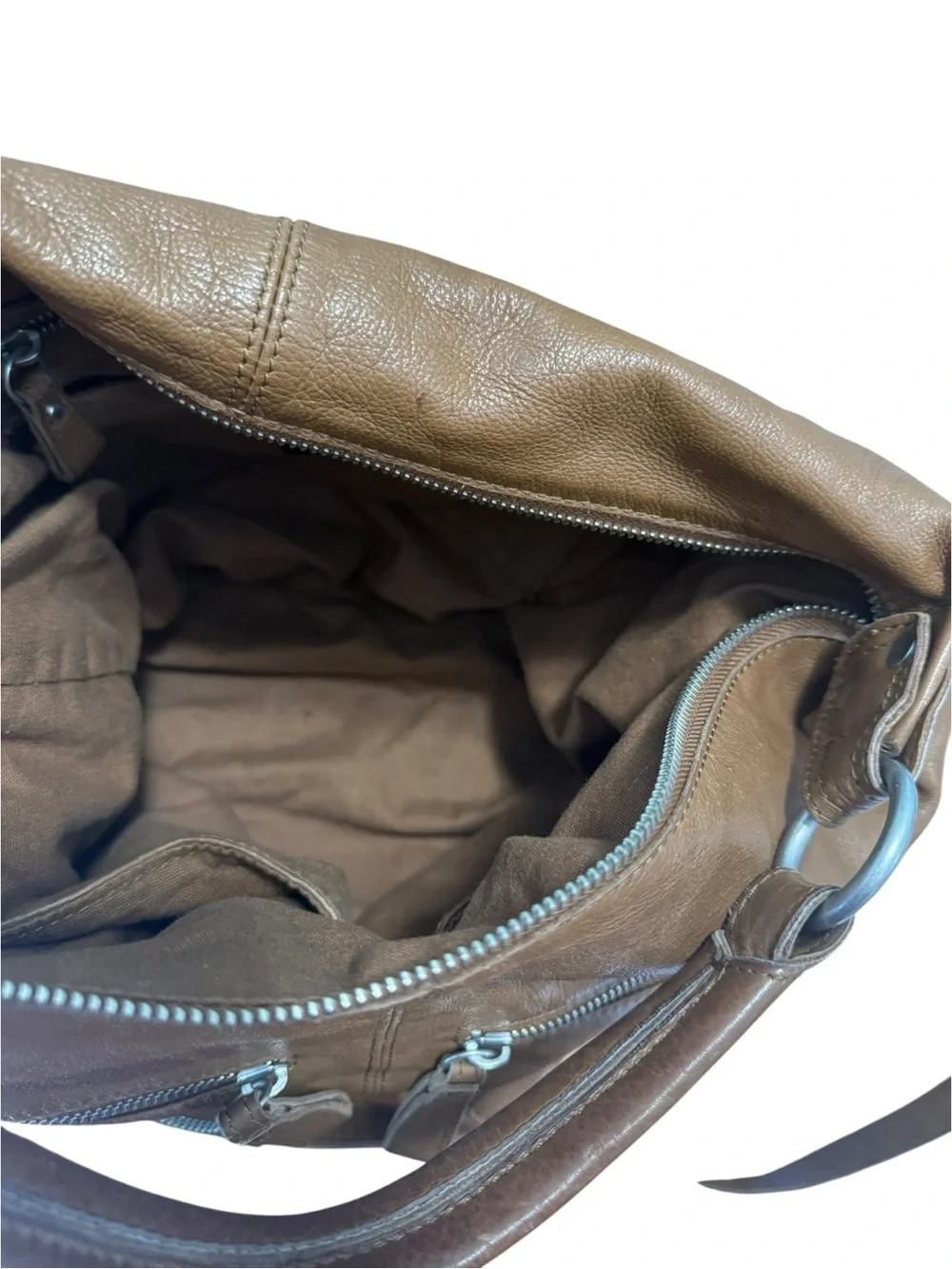 L.K. BERLIN Caramel Brown Leather Front Pockets Shoulder Bag